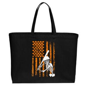 Skeleton Baseball Player Fan Skeleton Halloween Baseball Cotton Canvas Jumbo Tote