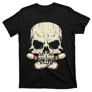 Skull Bowling Pins Skeleton Head Bowler T-Shirt