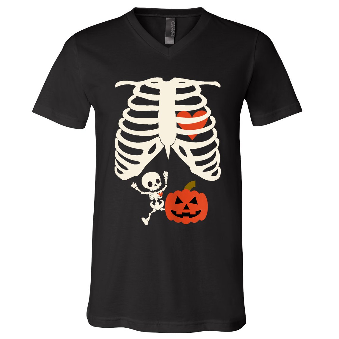 Skeleton Baby Pregnant Xray Rib Cage Halloween Costume V-Neck T-Shirt