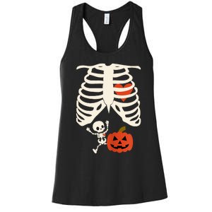 Skeleton Baby Pregnant Xray Rib Cage Halloween Costume Women's Racerback Tank