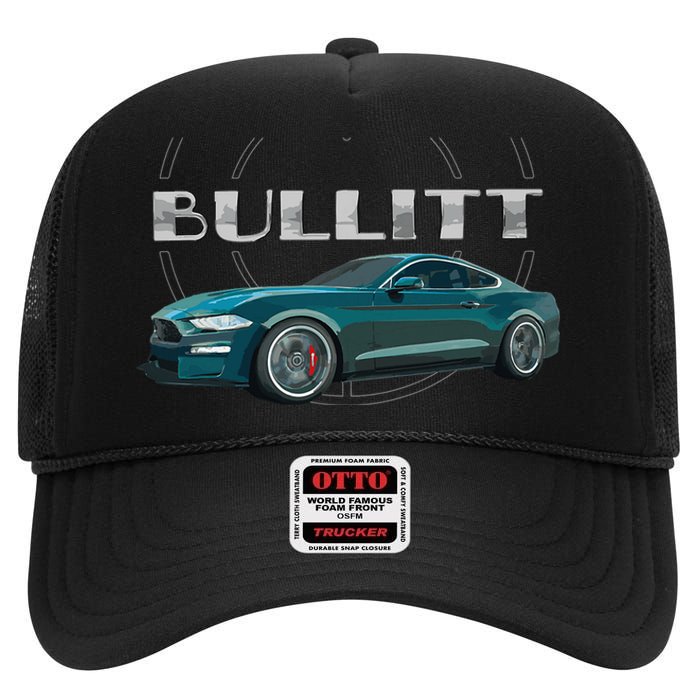 S550 Bullitt Performance Car 5.0liter V8 Muscle Green High Crown Mesh Back Trucker Hat