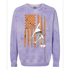 Skeleton Baseball Player Fan Skeleton Halloween Baseball Colorblast Crewneck Sweatshirt