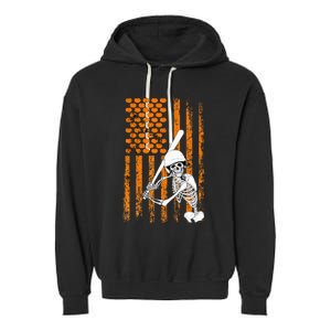 Skeleton Baseball Player Fan Skeleton Halloween Baseball Garment-Dyed Fleece Hoodie