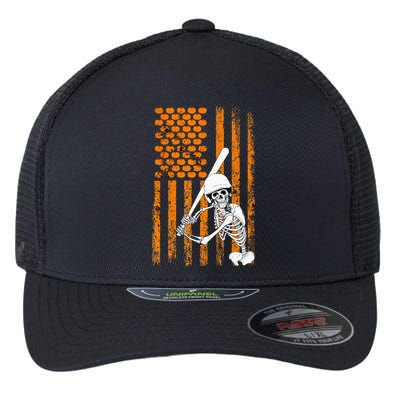 Skeleton Baseball Player Fan Skeleton Halloween Baseball Flexfit Unipanel Trucker Cap