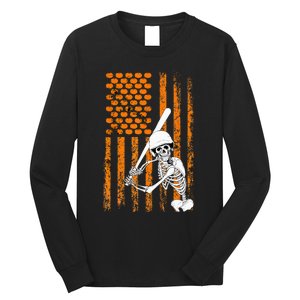 Skeleton Baseball Player Fan Skeleton Halloween Baseball Long Sleeve Shirt