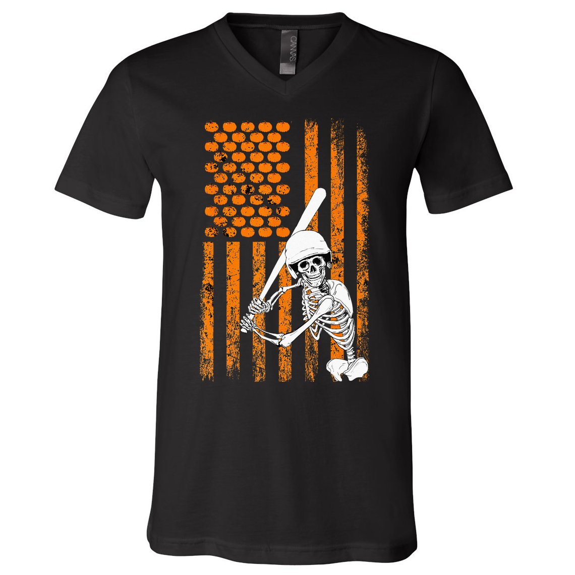 Skeleton Baseball Player Fan Skeleton Halloween Baseball V-Neck T-Shirt