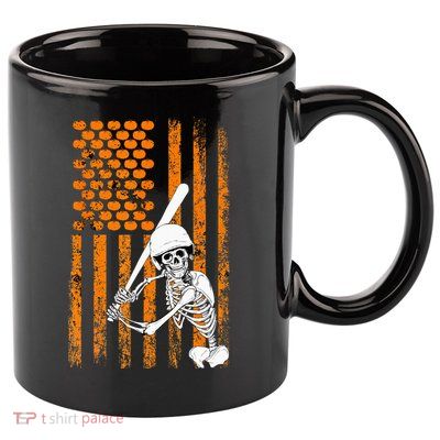 Skeleton Baseball Player Fan Skeleton Halloween Baseball 11oz C Handle Ceramic Mug