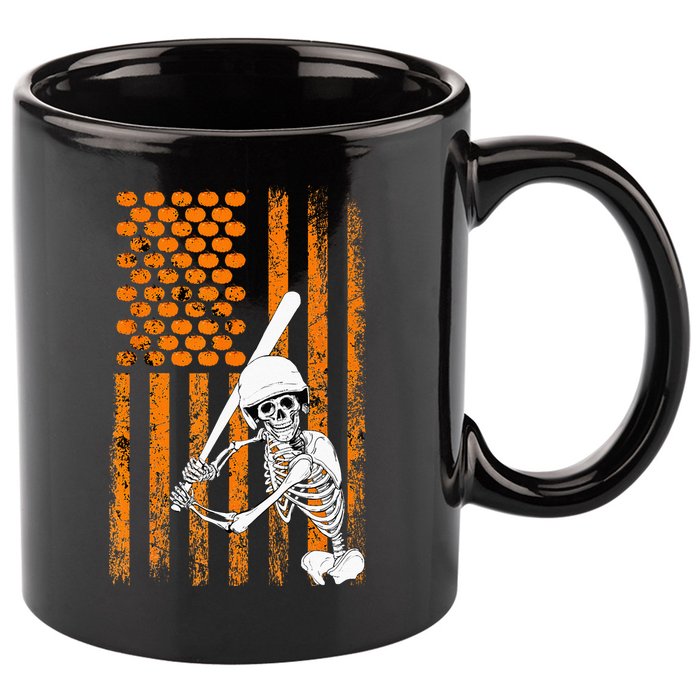 Skeleton Baseball Player Fan Skeleton Halloween Baseball 11oz C Handle Ceramic Mug