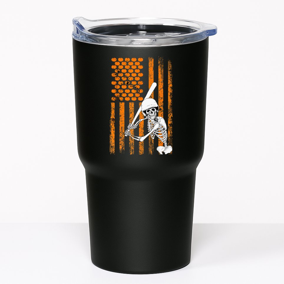 Skeleton Baseball Player Fan Skeleton Halloween Baseball Tumbler