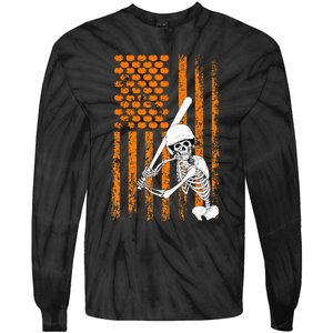 Skeleton Baseball Player Fan Skeleton Halloween Baseball Tie-Dye Long Sleeve Shirt