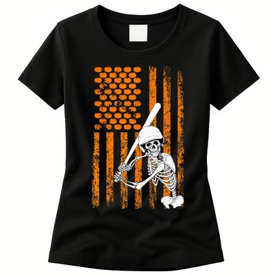 Skeleton Baseball Player Fan Skeleton Halloween Baseball Womens T-Shirt