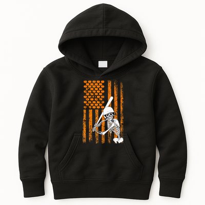 Skeleton Baseball Player Fan Skeleton Halloween Baseball Kids Hoodie