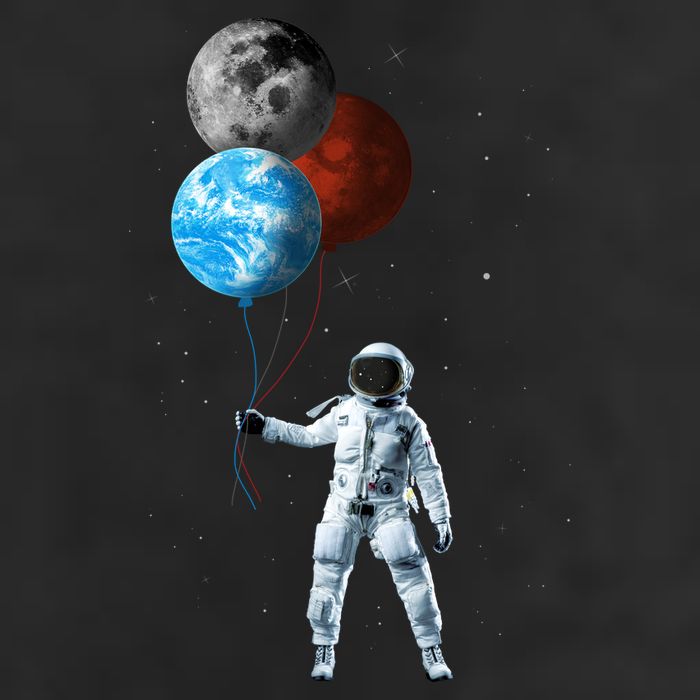 Planet Balloons Astronaut Space 7 Panel Mesh Trucker Snapback Hat