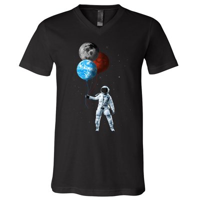 Planet Balloons Astronaut Space V-Neck T-Shirt