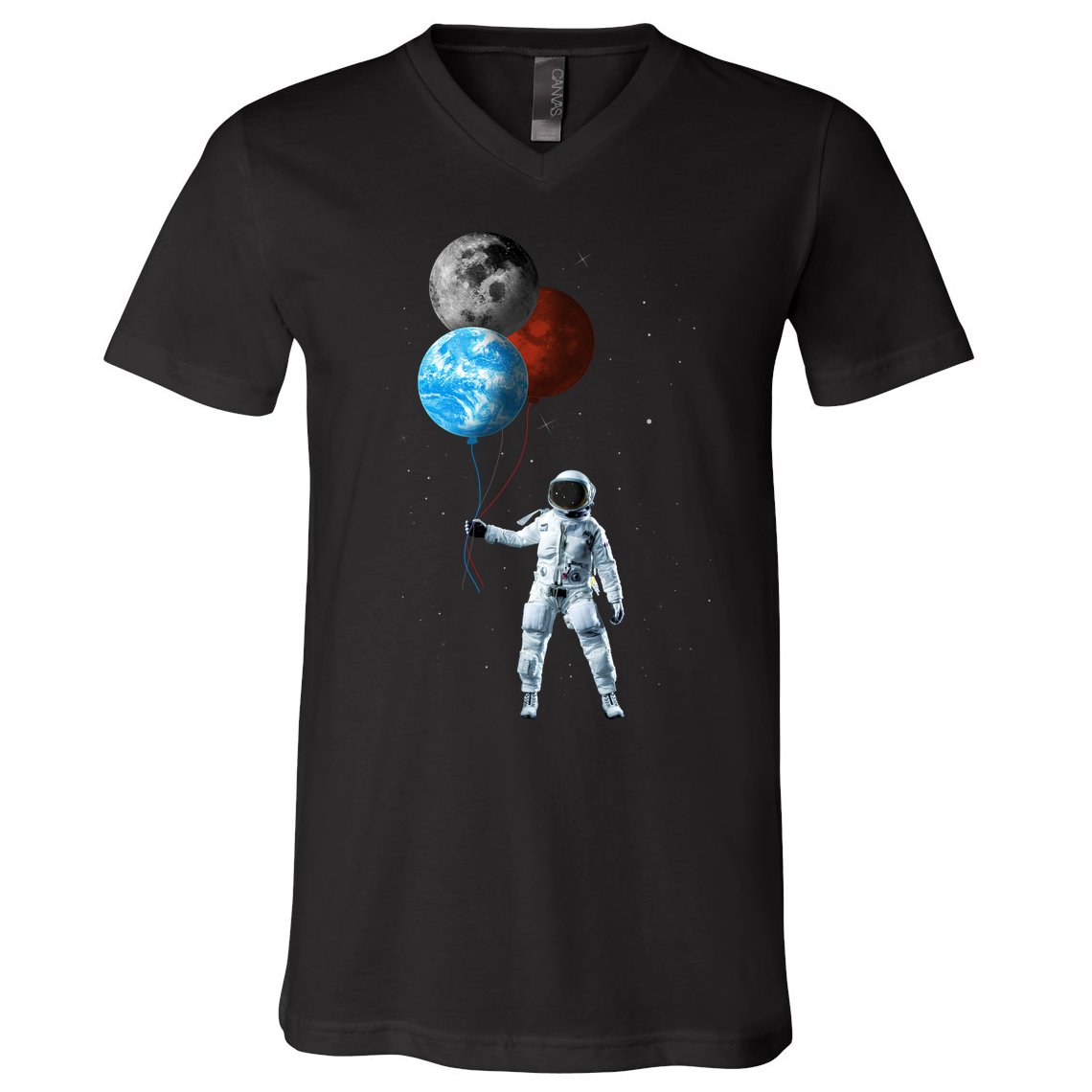 Planet Balloons Astronaut Space V-Neck T-Shirt