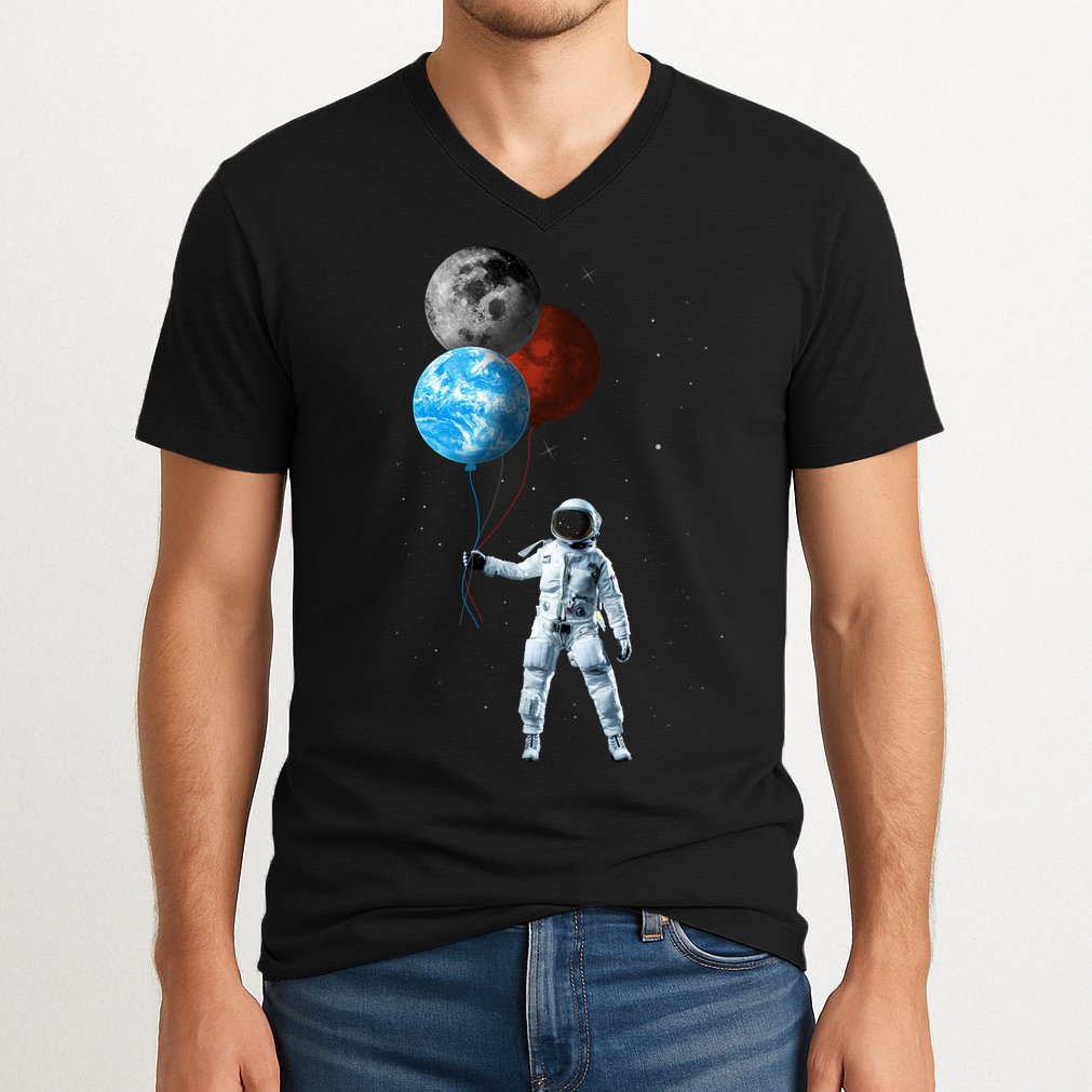Planet Balloons Astronaut Space V-Neck T-Shirt