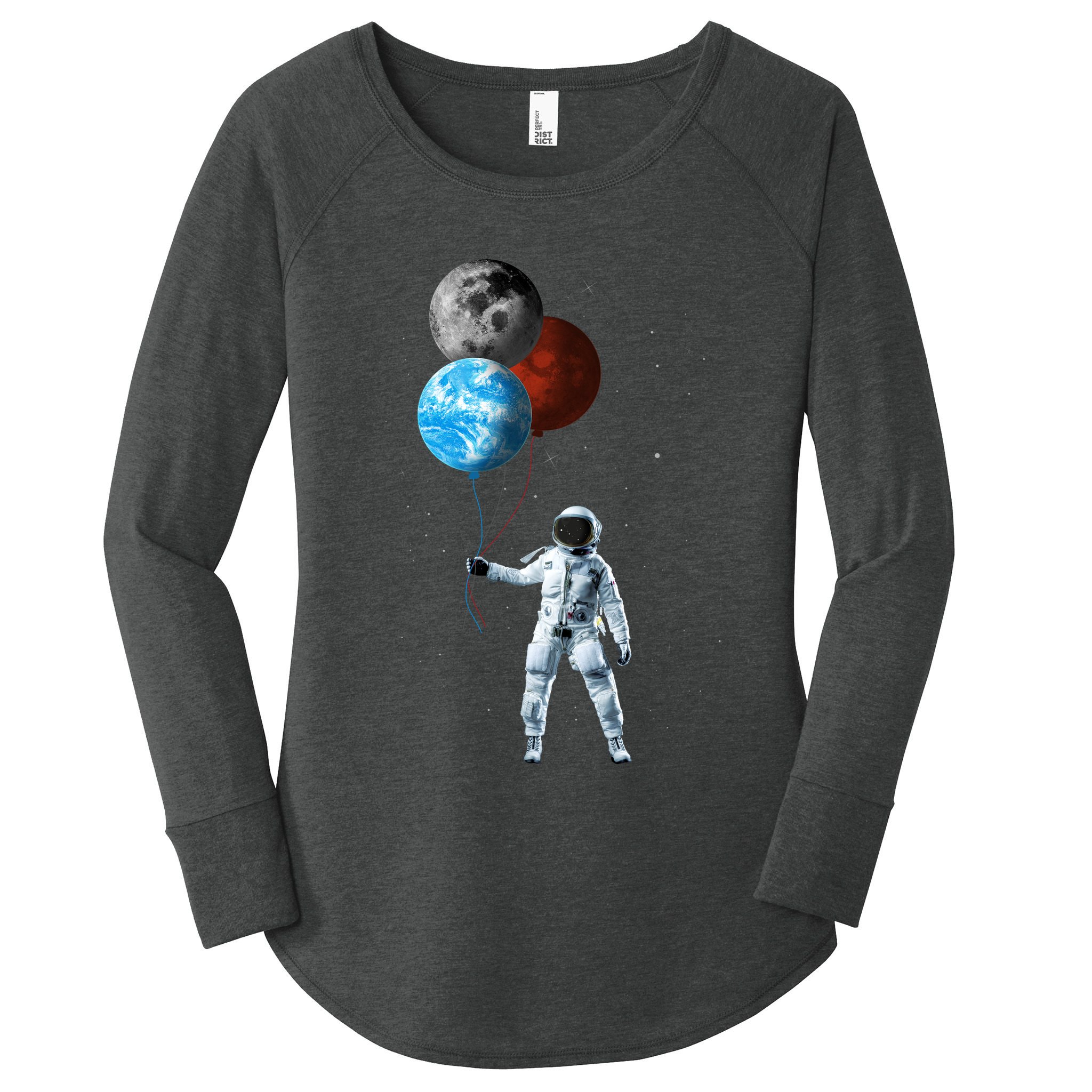 Planet Balloons Astronaut Space Women's Perfect Tri Tunic Long Sleeve Shirt