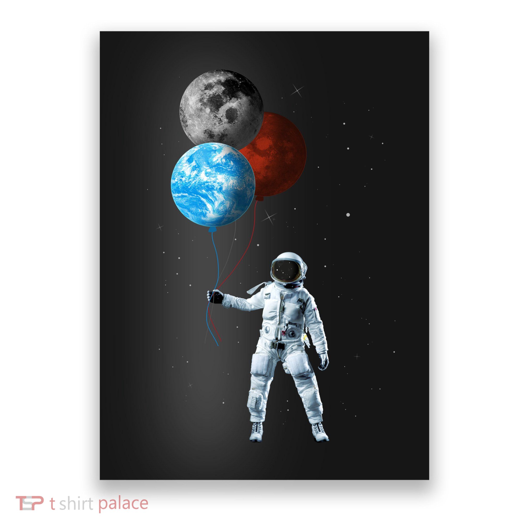 Planet Balloons Astronaut Space Poster