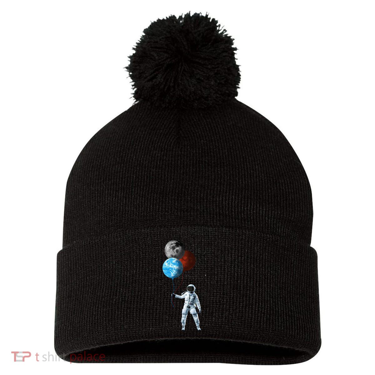 Planet Balloons Astronaut Space Pom Pom 12in Knit Beanie