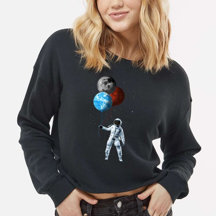 Planet Balloons Astronaut Space Cropped Pullover Crew