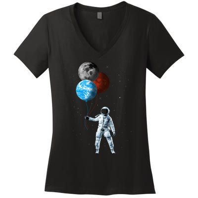 Planet Balloons Astronaut Space Women's V-Neck T-Shirt