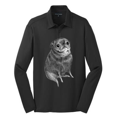 Sweet Black Pug Silk Touch Performance Long Sleeve Polo