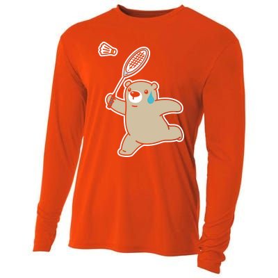 Sweet Bear Playing Badminton Badminton Player Badminton Gift Cooling Performance Long Sleeve Crew