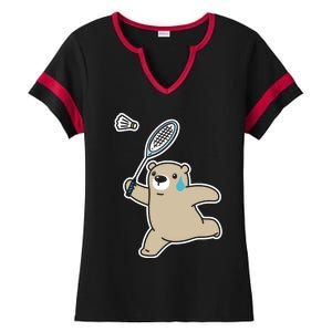 Sweet Bear Playing Badminton Badminton Player Badminton Gift Ladies Halftime Notch Neck Tee