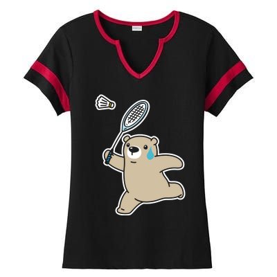 Sweet Bear Playing Badminton Badminton Player Badminton Gift Ladies Halftime Notch Neck Tee