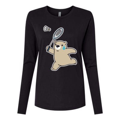 Sweet Bear Playing Badminton Badminton Player Badminton Gift Womens Cotton Relaxed Long Sleeve T-Shirt