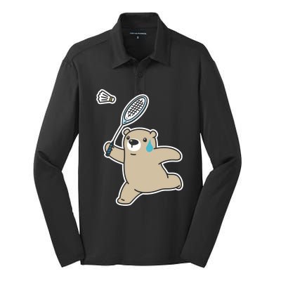 Sweet Bear Playing Badminton Badminton Player Badminton Gift Silk Touch Performance Long Sleeve Polo