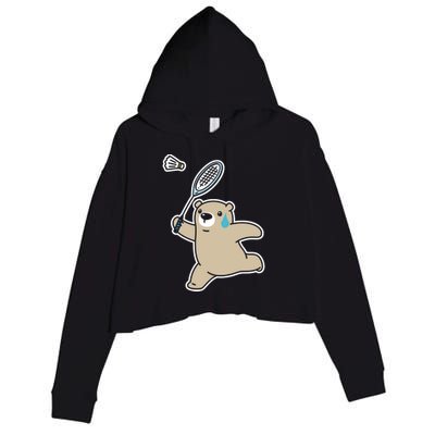 Sweet Bear Playing Badminton Badminton Player Badminton Gift Crop Fleece Hoodie