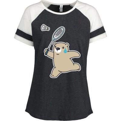 Sweet Bear Playing Badminton Badminton Player Badminton Gift Enza Ladies Jersey Colorblock Tee