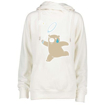 Sweet Bear Playing Badminton Badminton Player Badminton Gift Womens Funnel Neck Pullover Hood