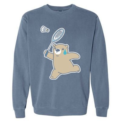 Sweet Bear Playing Badminton Badminton Player Badminton Gift Garment-Dyed Sweatshirt