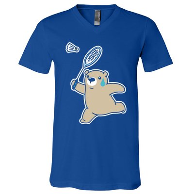 Sweet Bear Playing Badminton Badminton Player Badminton Gift V-Neck T-Shirt