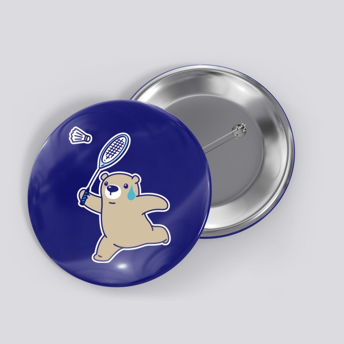 Sweet Bear Playing Badminton Badminton Player Badminton Gift Button