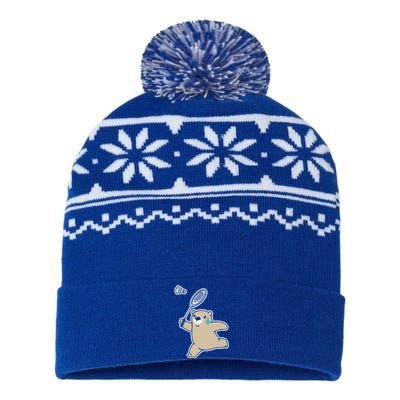 Sweet Bear Playing Badminton Badminton Player Badminton Gift USA-Made Snowflake Beanie