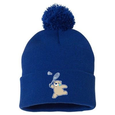 Sweet Bear Playing Badminton Badminton Player Badminton Gift Pom Pom 12in Knit Beanie