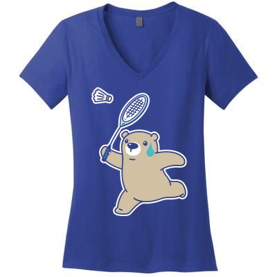 Sweet Bear Playing Badminton Badminton Player Badminton Gift Women's V-Neck T-Shirt