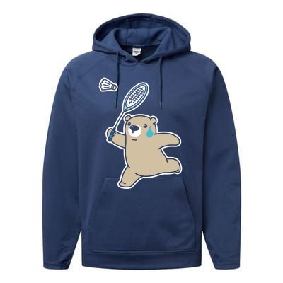 Sweet Bear Playing Badminton Badminton Player Badminton Gift Performance Fleece Hoodie