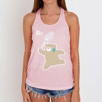 Sweet Bear Playing Badminton Badminton Player Badminton Gift Women's Knotted Racerback Tank