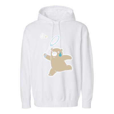 Sweet Bear Playing Badminton Badminton Player Badminton Gift Garment-Dyed Fleece Hoodie