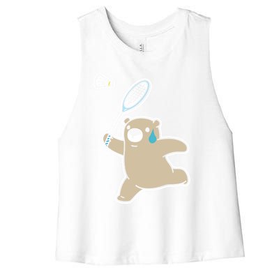 Sweet Bear Playing Badminton Badminton Player Badminton Gift Women's Racerback Cropped Tank