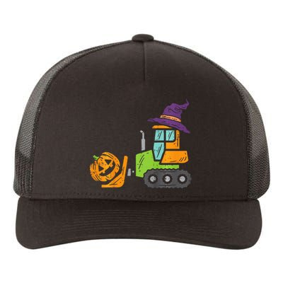 Spooky Bulldozer Pumpkin Truck for Halloween Decor Yupoong Adult 5-Panel Trucker Hat