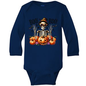 Skeleton Boo Pumpkin Halloween For Halloween Baby Long Sleeve Bodysuit