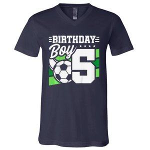 Soccer Birthday Party 5 Year Old Boy 5th Birthday V-Neck T-Shirt