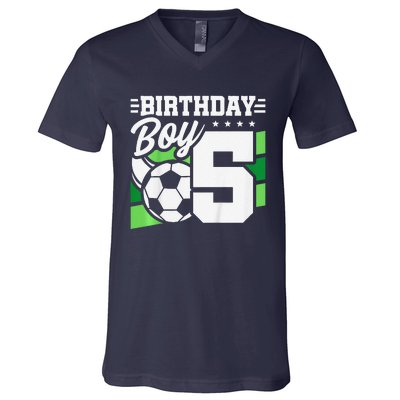 Soccer Birthday Party 5 Year Old Boy 5th Birthday V-Neck T-Shirt