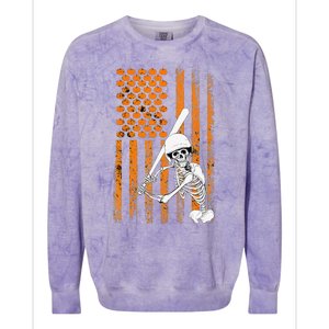 Skeleton Baseball Player Fan Skeleton Halloween Baseball Colorblast Crewneck Sweatshirt