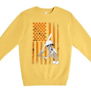 Skeleton Baseball Player Fan Skeleton Halloween Baseball Premium Crewneck Sweatshirt